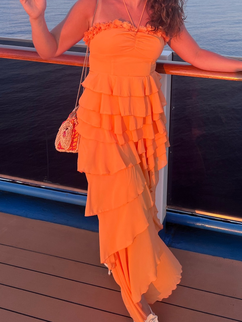 Orange Ruffle High-Low Cocktail Dress
